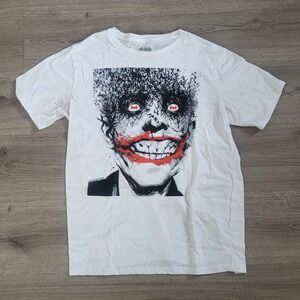 DC Comics Batman Joker Graphic T-Shirt‎ White Large Bat Eyes Sketch Art Tee